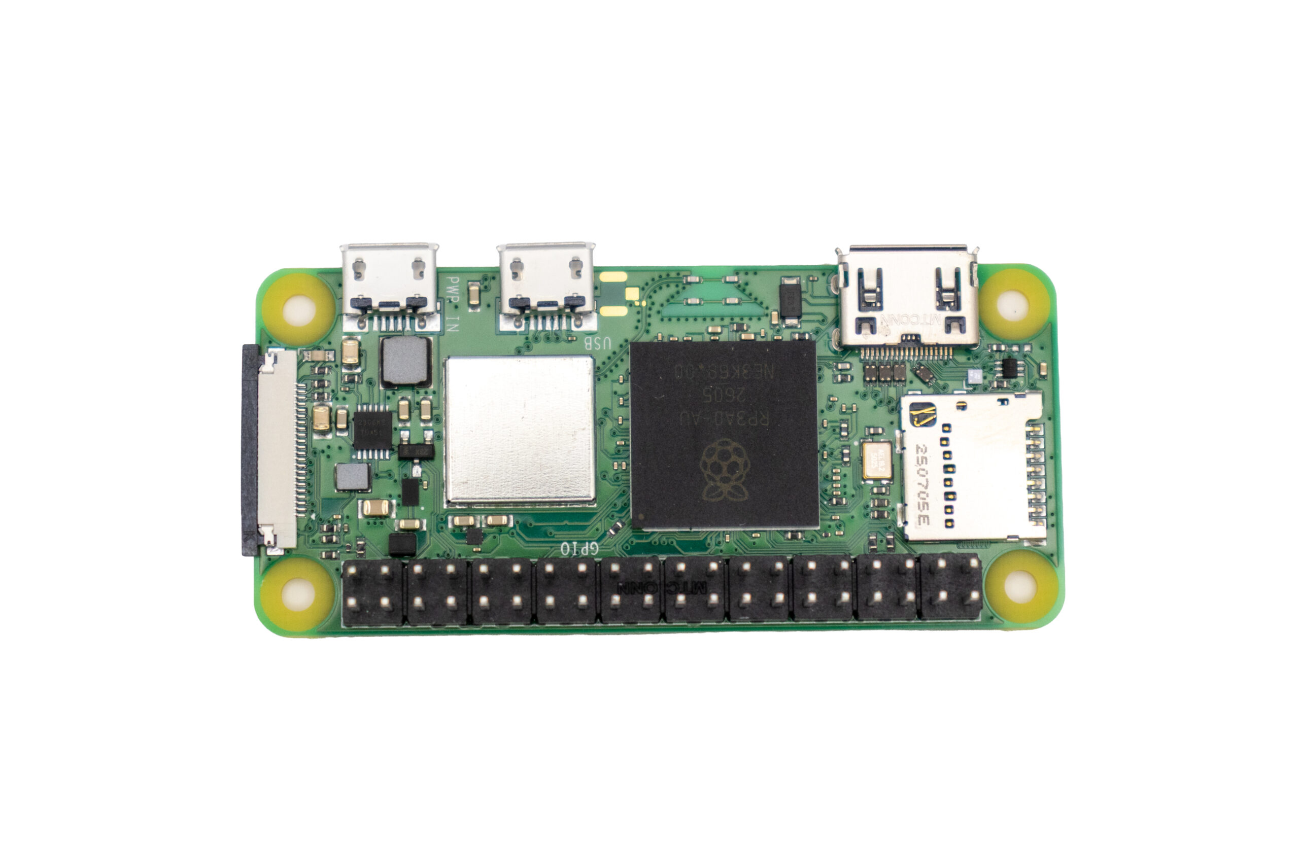 Raspberry Pi Zero 2 WH 本体(正面、GPIOピンヘッダー実装済み)