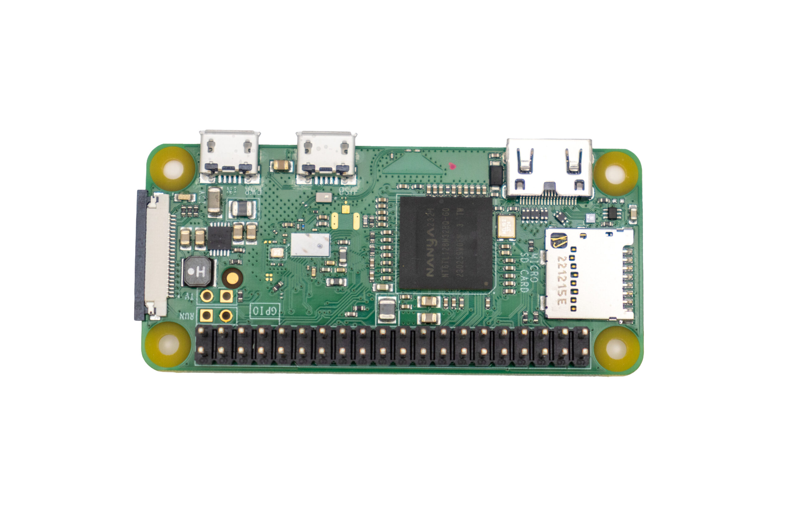 Raspberry Pi Zero WH 本体(正面、GPIOピンヘッダー実装済み)