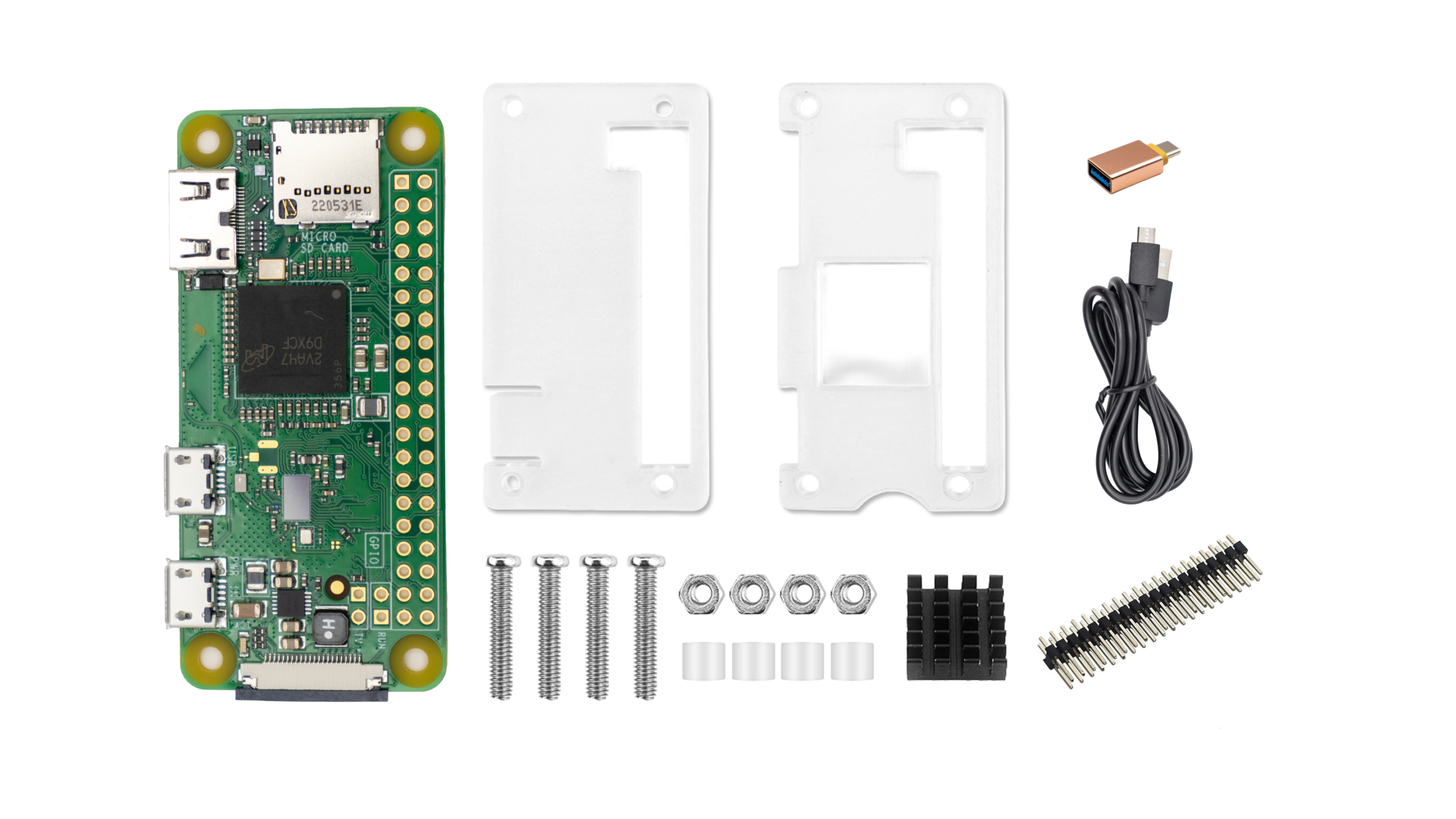 Raspberry Pi Zero W ベースセット 本体・ケース・ピンヘッダー・USBケーブルの4点セット
