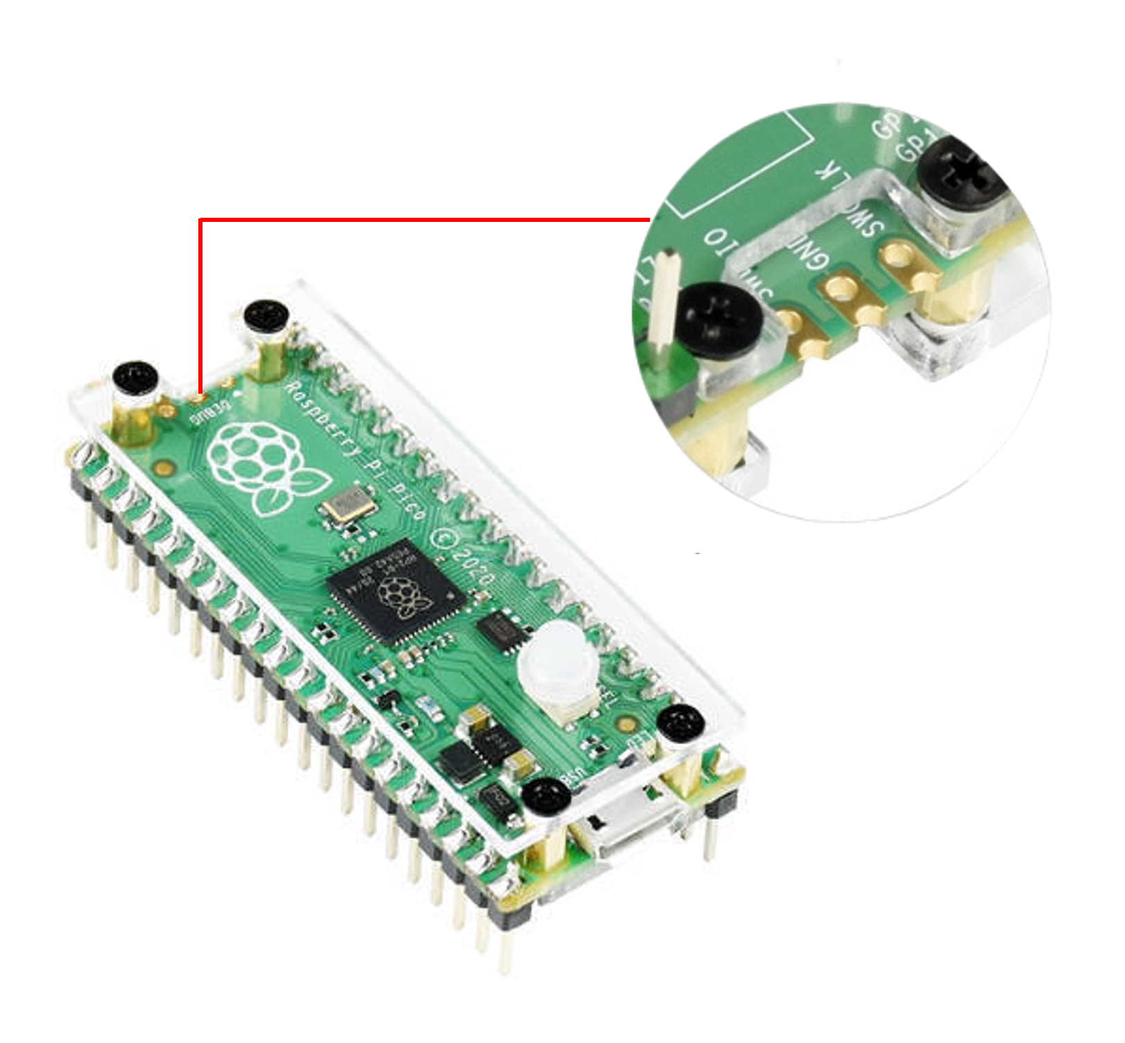 SWDデバッグ用ポート部分の切り欠き拡大(ケースD、COR-RPI-PTS-35)